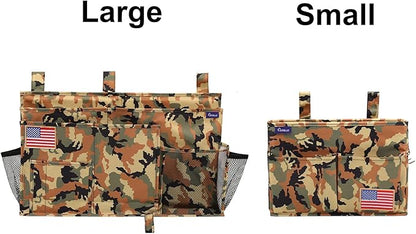 Surblue Bedside Caddy Hanging Organizer Storage Bag Pocket for Bunk, Hospital Beds, College Dorm Rooms, Baby Bed Rails, Wheelchair Side Bag, Camp Chairs, 4 Pockets and 2 Hooks (Small Desert)
