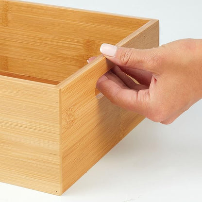mDesign Kitchen Storage Box - Large Wooden Box with Handles - Bamboo Kitchen Utensil Storage Box - 12" x 9" x 4" - Set of 2 - Nature
