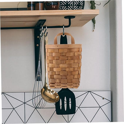 Natural Wood Woven Hanging Basket Organizer for Kitchen and Bathroom Storage Wall Mounted Storage Bin for Items Makeup Utensils Multi Purpose Decor and Planter Carbonized Finish