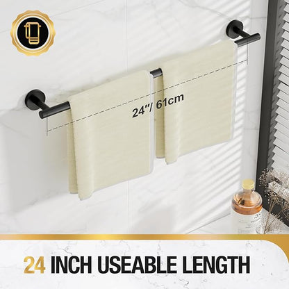 HITSLAM Matte Black 25.7 Inch Towel Bar for Bathroom, SUS304 Stainless Steel Bathroom Towel Rack Wall Mounted, Modern Home Decor Bath Towel Holder with Hardware Accessories