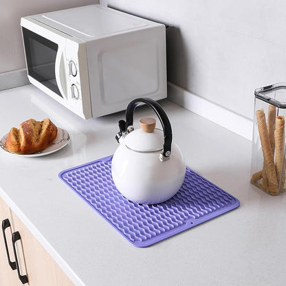 Silicone Dish Drying Mat for Multiple Usage,Easy clean,Eco-friendly,Heat-resistant Silicone Mat for Kitchen Counter or Sink,Refrigerator or drawer liner Light Purple L 16 inches x 12 inches