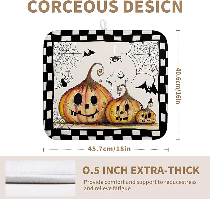 Wnoesat Halloween Kitchen Drying Mats for Dishes 16x18 In Orange Pumpkin Ghost Dish Drying Mat Black Bat Spiders Web Buffalo Plaid Dish Rack Mat Absorbent Microfiber Drying Pad for Kitchen Counter