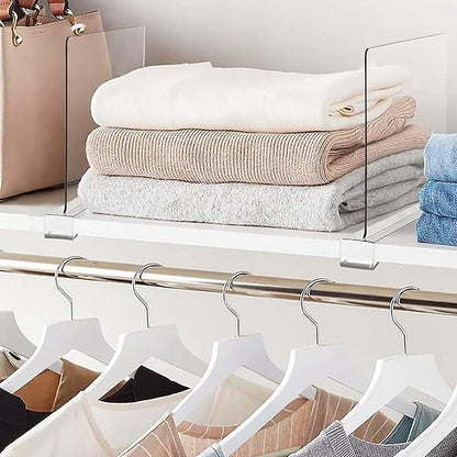 2 Pack Clear Acrylic Shelf Dividers for Closet Shelf Organizer of Bedroom Kitchen Office Bathroom Organizer for Clothes Books and Handbags