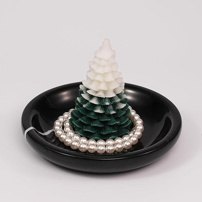 LWALMS Trinket Marble Jewelry Tray - Stone Ring Key Purse Holder Dish, Small Cute Round Plate Decorative Bowl for Nightstand Entryway Coffee Table Decor (5.5 inch)