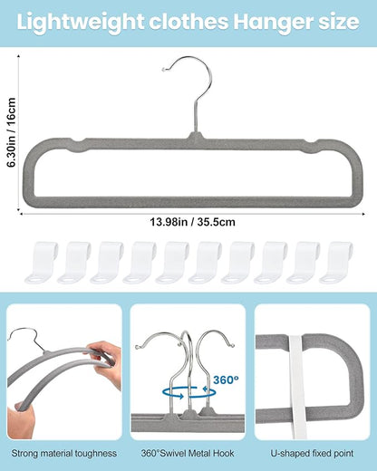 Velvet Hangers Non Slip - 20 Pack Pants Hangers for Closet - Thin Space Saving Clothes Hanger - Strong, Durable, Jean Perchas with 360 Degree Rotatable Hook for Tank Top (Grey Silver Hook)