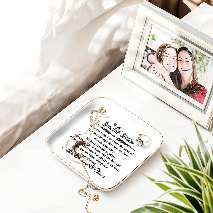 PUDDING CABIN Birthday Gifts from Sister -“You are My Sister Always, My Friend Forever, Ring Trinket Jewelry Dish Ring Holder, Christmas Gifts