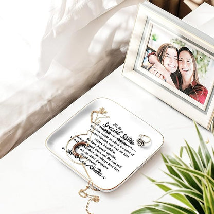 PUDDING CABIN Birthday Gifts from Sister -“You are My Sister Always, My Friend Forever, Ring Trinket Jewelry Dish Ring Holder, Christmas Gifts