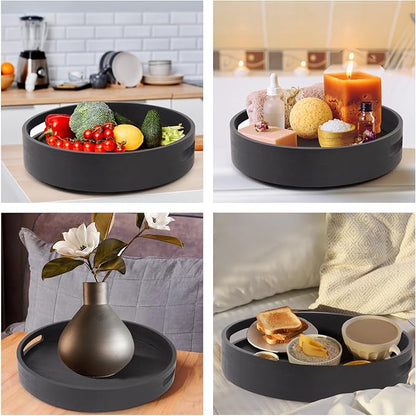 10in Bamboo Lazy Susan Pantry Turntable Organizer and Storage with Tall Side Anti Fall for Countertop and Spice Organization for Table Top Round Seasoning Condiment Tray for Kitchen (Black Bamboo)