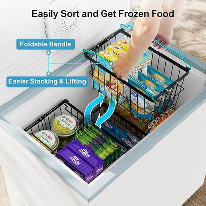 iSPECLE Freezer Organizer Bins - 5 Pack Adjustable & Extra Large Deep Freezer Organizer Bins for 5 to 9 Cu.Ft Chest Freezer, Easy Organize Basket Store More, Stackable No Wasted Space, Black