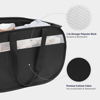 Collapsible Laundry Baskets, Foldable Tear Proof Pop Up Hamper with Reinforced Carry Handles, Durable Laundry Hamper for Home, Laundry, Bathroom, Dorm or Travel (Black, 2 Pack)