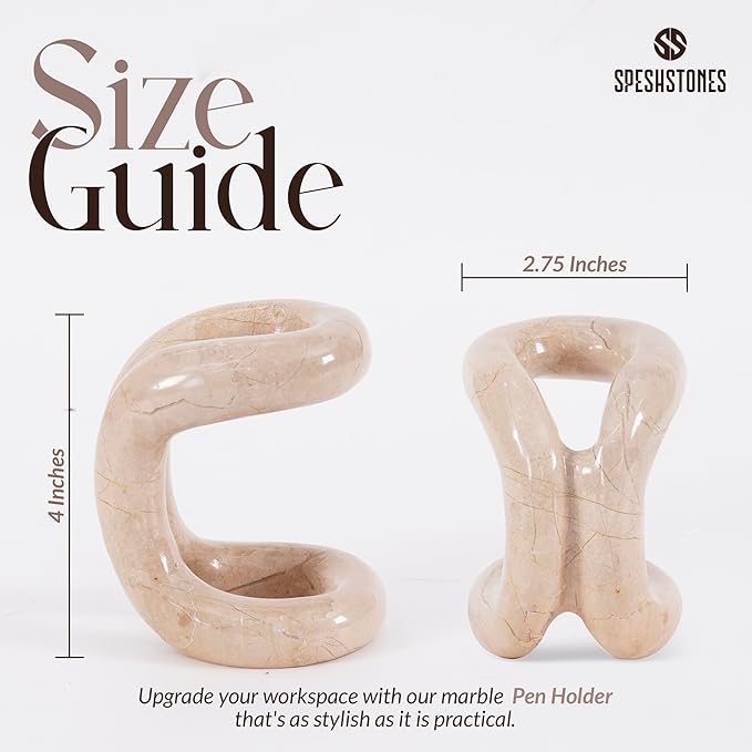 Marble Pen Holder for Desk 4 Inch Beige Pencil Holder for Desk Accessories & Workspace Organizers - Stone Stationary Holders for Office Decor - Pen Organizer for Gifts