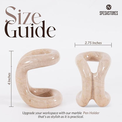 Marble Pen Holder for Desk 4 Inch Beige Pencil Holder for Desk Accessories & Workspace Organizers - Stone Stationary Holders for Office Decor - Pen Organizer for Gifts