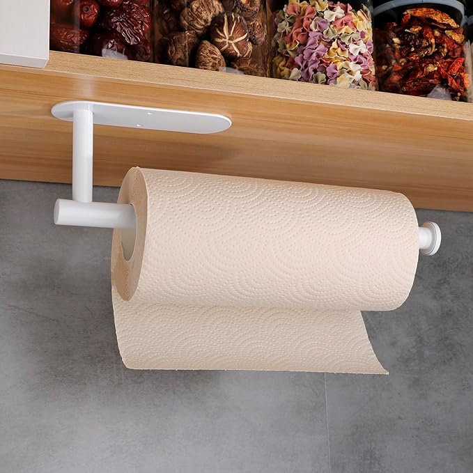 Paper Towel Holders,Paper Towels Rolls,Paper Bulk- Self-Adhesive Under Cabinet Wall Mount Countertop,Both Available in Adhesive and Screws,for Kitchen, Pantry, Sink, Bathroom，Stainless Steel-White