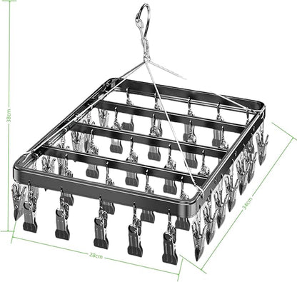 Clothes Drying Racks Clip Hangers Metal with 36 Clips Windproof Hook Underwear Hanger Foldable Laundry Clip for Socks Bras (Grey)