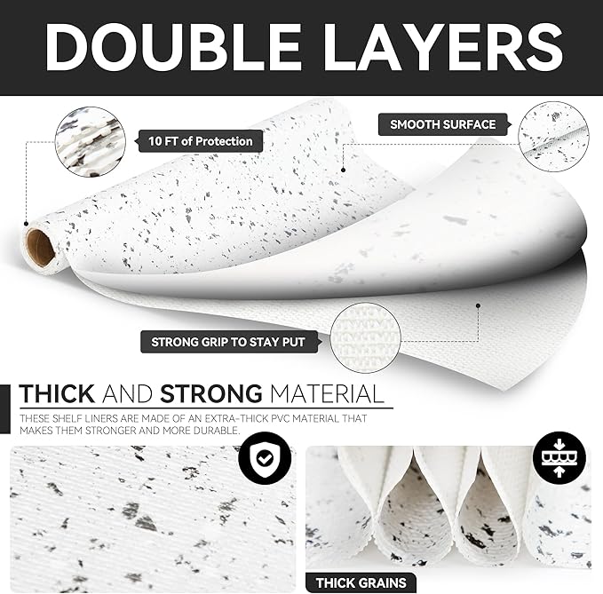 RAY STAR Shelf Liner, Non Adhesive Terrazzo Marble Cabinet Liner for Pantry Drawer, Strong Grip Non Slip Waterproof, Shelf Liners for Kitchen Cabinets Organization 12 Inch x 10 FT (3 Rolls)