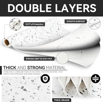 RAY STAR Shelf Liner, Non Adhesive Terrazzo Marble Cabinet Liner for Pantry Drawer, Strong Grip Non Slip Waterproof, Shelf Liners for Kitchen Cabinets Organization 12 Inch x 10 FT (3 Rolls)