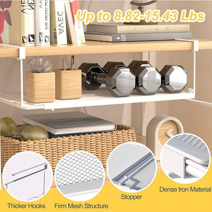 2 Pack Hanging Under Shelf Storage Basket Organizer,Expandable Under Shelf Storage,Metal & White,Heavy Duty Slide-in Storage Baskets,Space Saving for Cabinet,Desk,Pantry,Kitchen