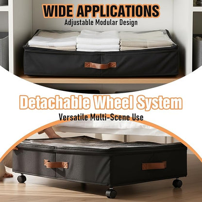 AVOKIHI 2 Pack Under Bed Storage with Wheels, Rolling Underbed Storage Containers with Metal Frame, Dustproof Shoe Organizer & Clothes Drawer for Bedroom, Dorm Room Essentials