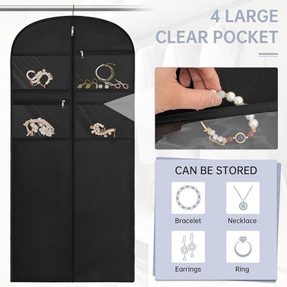65" Garment Bag for Travel for Hanging Clothes Storage Hanging Suit Cover with Zipper and Accessory Storage for Coats, Dresses, Suits