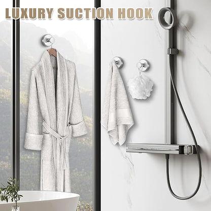 Fenas Suction Cup Hooks for Shower No-Drill Bathroom Hooks for Towels, Robes, Loofah Mountable on Bathroom Walls, Kitchen, Glass, Mirrors,Tile,Smooth Non-Porous Surfaces,Removable,4pcs,Chrome Polished