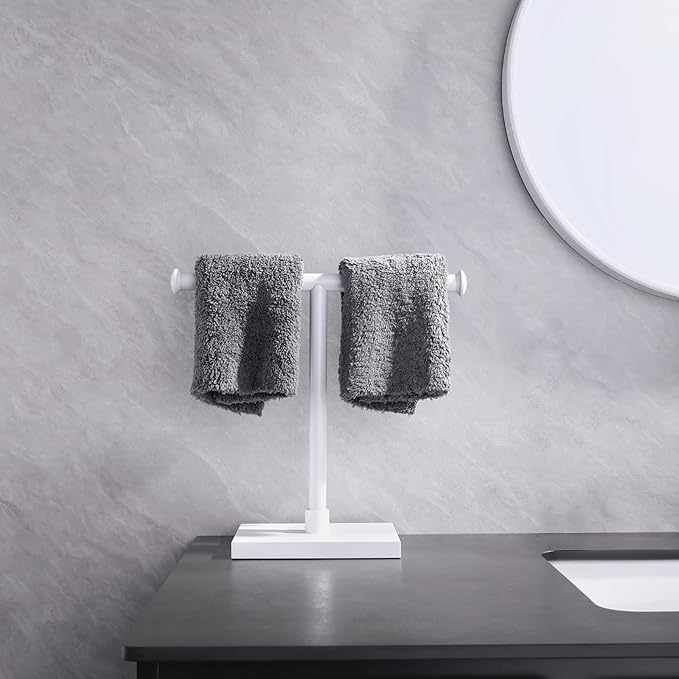 GERZWY Hand Towel Holder Standing Tree Rack for Bathroom Vanities Countertop SUS 304 Stainless Steel Towel Ring, White