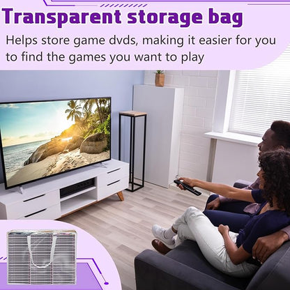 Buryeah 2 Packs Extra Large DVD Storage Bags, Storage Case Holder Organizer Holds up to 360 DVDs Clear Plastic Bags Video with Carrying Handles and Zipper, Media Organizer for Movie VHS(White)