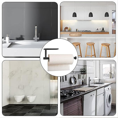 Paper Towel Holder Under Cabinet-Matt Black Self Adhesive Paper Towel Holder for Bathroom Countertop Organizer Horizontal or Vertical Wall Mounted for Kitchen Accessories