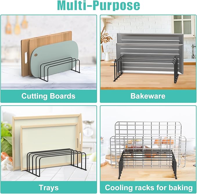 SIBAO [2-Pack] Large Cutting Board Organizer, Cutting Board Holder Rack Baking Cookie Pan Sheets Cooling Racks Storage Stand for Kitchen Cabinet -Divided Holder with 6 Slots (Black)