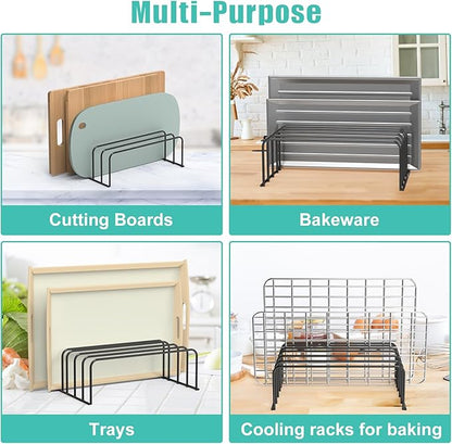 SIBAO [2-Pack] Large Cutting Board Organizer, Cutting Board Holder Rack Baking Cookie Pan Sheets Cooling Racks Storage Stand for Kitchen Cabinet -Divided Holder with 6 Slots (Black)