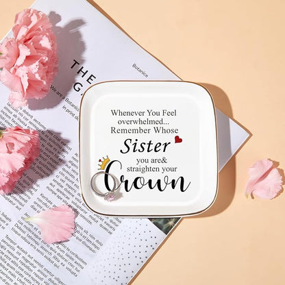 PUDDING CABIN Sister Gifts for Sister Jewelry Tray (4 Inch) - Valentines Birthday Mothers Day Gift for Sister/Best Friend/BFF, Bridesmaid, Encouragement Trinket Dish, Vanity Organizer for Rings/Keys
