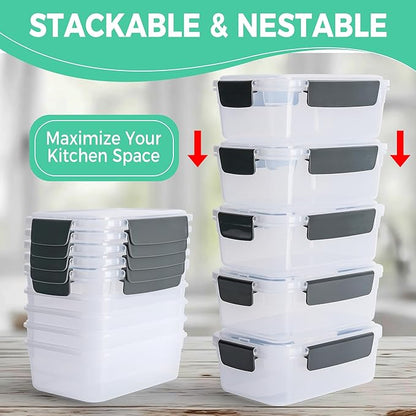 YORY 3 cup Plastic Food Storage Containers with Lids Nestable Freezer Dishwasher Safe Rectangle Container Set,5-Pack
