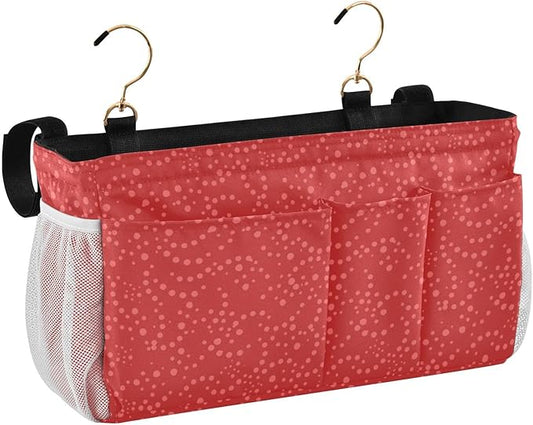 Bedside Caddy Hanging Bunk Bed Caddy Bed Organizer Hanging Pocket with 2 Hooks Bedside Storage Organizer Pocket Bag Holder Polka Dot Red