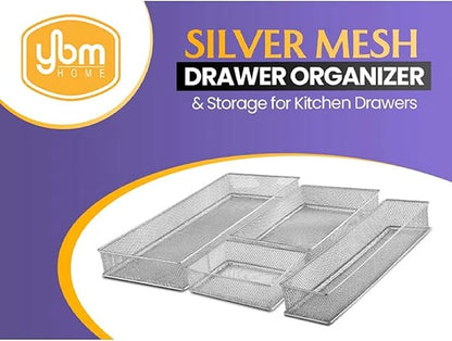 YBM HOME White Mesh Drawer Organizer and Storage for Kitchen Drawers, Serves as School Supply Holder, Office Desktop Organizer Basket, Makeup and Craft Supplies Organization, (2 Pack, 4x12x2 Inch)