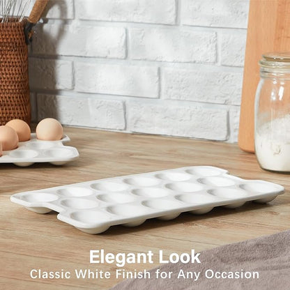 ONEMORE Ceramic Deviled Egg Platter, Christmas Deviled Egg Tray 17-Hole Rectangular Fridge Eggs Holder Appetizer Serving Tray for Entertaining, Easter, Parties, Gatherings & Holidays - Dishwasher Safe