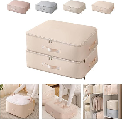 Ultra Space Saving Self Compression Organizer,Packing Cubes,Waterproof And Moisture-Proof,High Capacity,For Blankets Clothes Duvet Comforter（Apricot 21.2 * 16.2 * 11.8 In-2pcs）