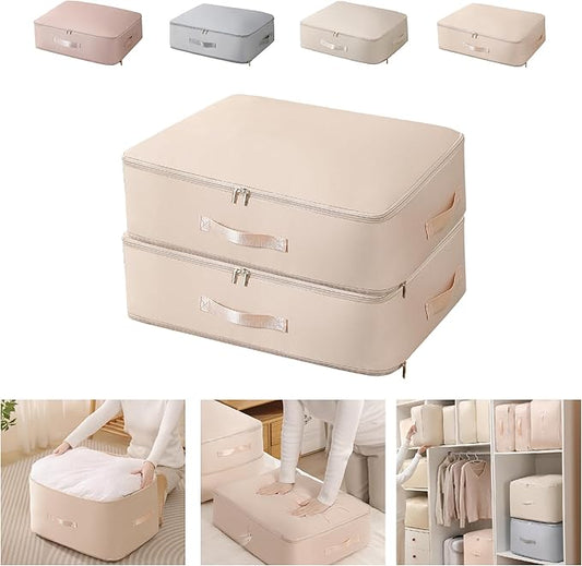 Ultra Space Saving Self Compression Organizer,Packing Cubes,Waterproof And Moisture-Proof,High Capacity,For Blankets Clothes Duvet Comforter（Apricot 21.2 * 16.2 * 11.8 In-2pcs）