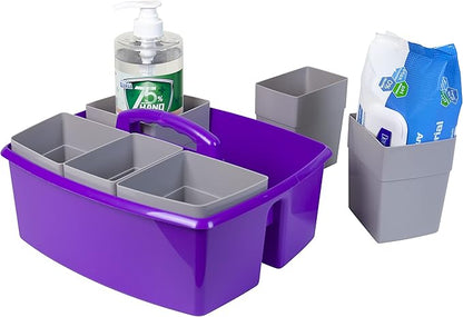 Storex Large Classroom Caddy with Cups, 13 x 11 x 6.575 Inches, Purple, Case of 2 (00986U02C)