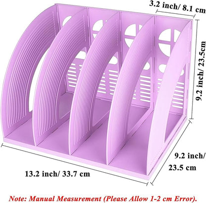SAYEEC Sturdy Magazine Holder 4 Compartments Plastic Desktop File Organizer File Dividers Office Organizer Storage Document Magaizne Rack Display Box (Purple)