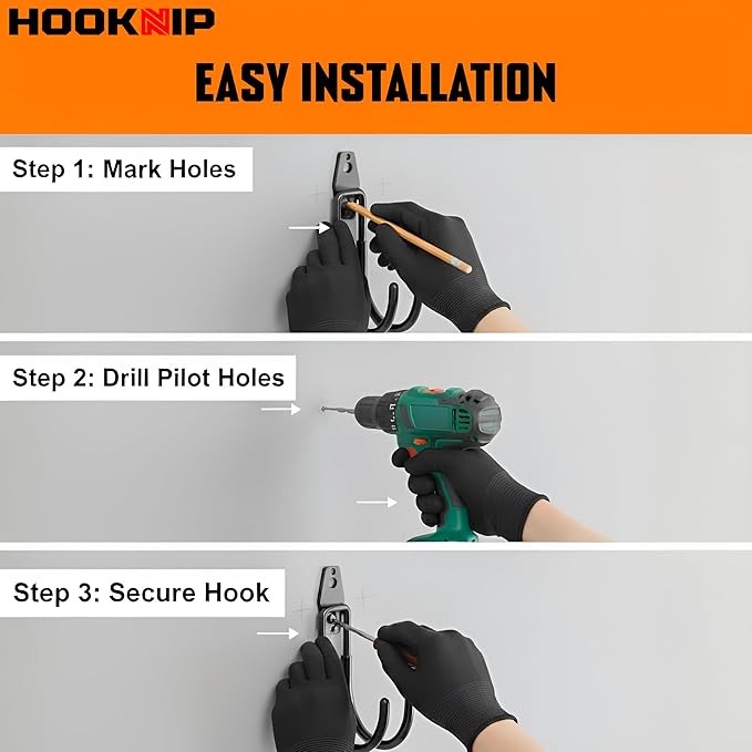 Pack 13 Garage Hooks Heavy Duty | Multi-Sized Wall-Mounted Tool Hangers with Anti-Rust PVC Coating | Heavy Duty Wall Hooks for Bikes, Ladders, Garden Tools, and More