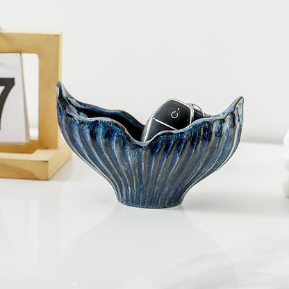 Uiddo Sponge Holder for Kitchen Sink, Ceramic Sponge Holder with Fishtail Design, Sink Sponge Holders Caddy Organizer for Countertop, Farmhouse Kitchen Decor, Compact Sponge Holders(Blue)