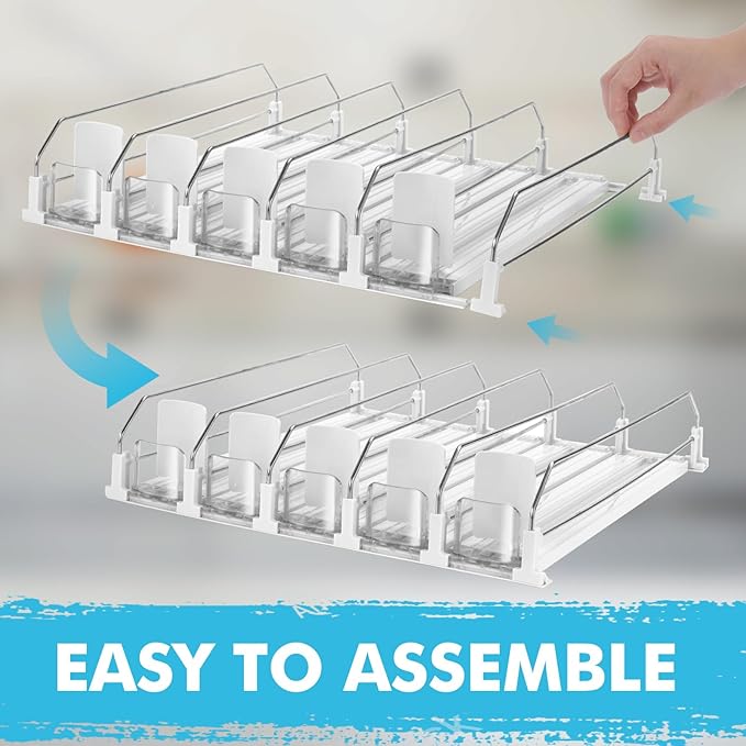 BingoHive Drink Dispenser for Refrigerator, Self-Pushing Soda Can Organizer for Fridge, 5 Rows already Assembled, Automatic Can Dispenser with Spring Loaded for Refrigerator Holds 25 cans, White