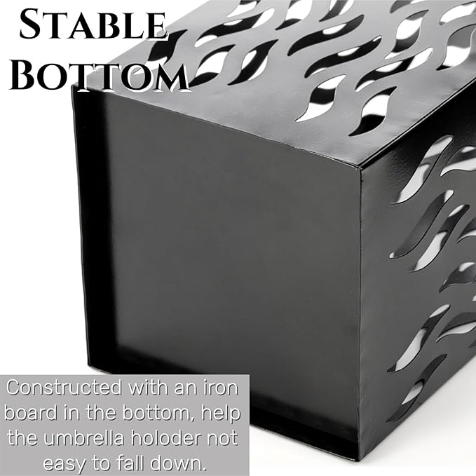 Metal Umbrella Holder, Heavy Square Canes Walking Sticks Stand Rack, Freestanding Rain Collection Umbrella Organizer, Black Umbrella Storage Bin for Entryway, Home, Office, 6.1"x6.1"x15.7"