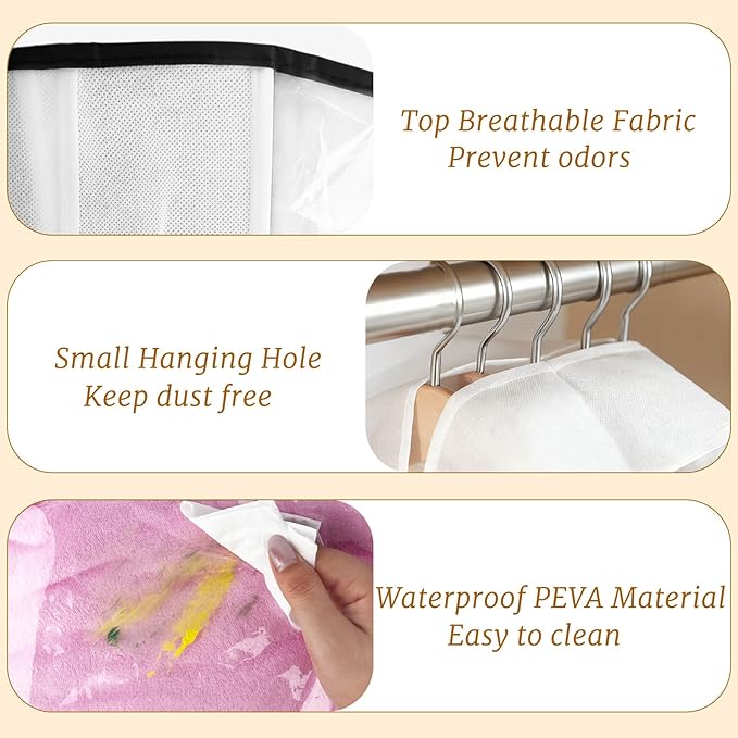 40" Long Clear Garment Bag for Hanging Clothes with Zippers, 10" Gusseted Hanging Plastic Clothes Cover for Suit, Coat, Dress, Shirt