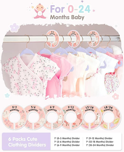 VIS'V Baby Hangers, 11 Inch Velvet Kids Hangers with 6 Pcs Clothes Size Dividers, Infant Toddler Nursery Closet Organization, Non Slip, Lavender, 30 Pcs