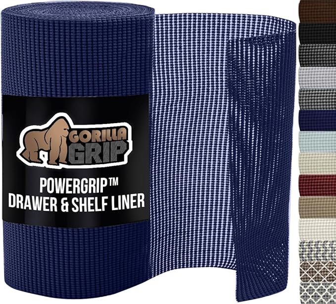 GORILLA GRIP powerGRIP Drawer Shelf and Cabinet Liner, Thick Strong Hold, Non-Adhesive Liners Protect Kitchen Cabinets and Cupboard, Bathroom Drawers, Easy Install, Breathable Mat, 20" x20', Navy Blue