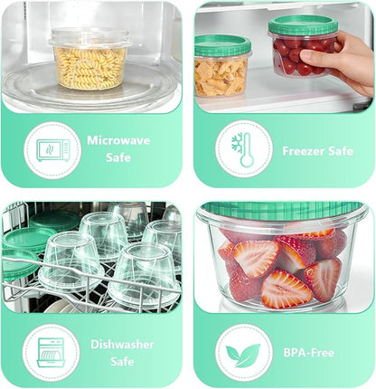 Slomg 10 Pack 16 oz Freezer Storage Containers with Green Twist Top Lids, Small Plastic Food Storage Soup Meal Prep Containers, Leakproof Overnight Quart Containers for Lunch Leftover Fruit Salad Oat