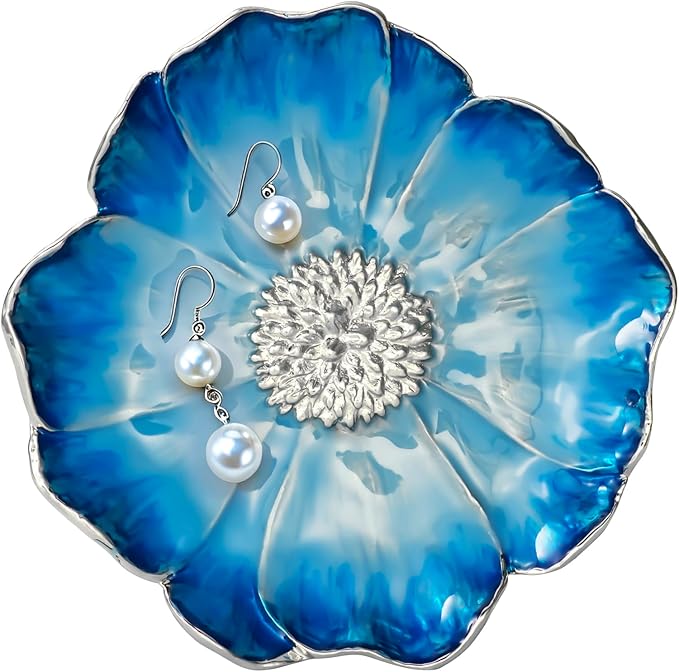 LARAINE Jewelry Dish Display Trinket Tray Flower Home Decorative Organizer Gift Necklace Earring Rings Holder Storage 3.15" (Blue)