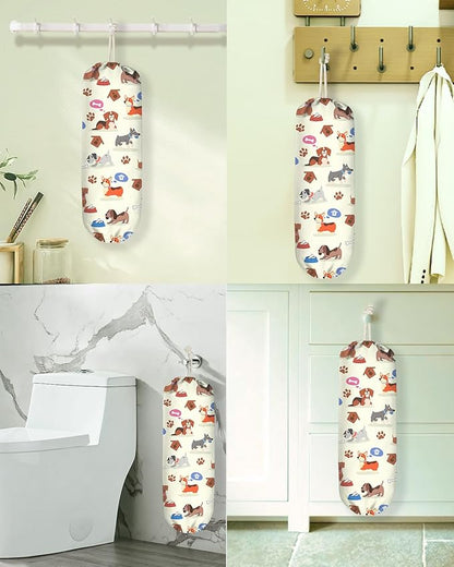 Plastic Bag Holder, Grocery Bag Organizer - 1 Pack Cute Kitchen Dispenser Holders Reusable Shopping Western Hanging Wall with Adjustment Drawstring Closure for Women Home, Dogs