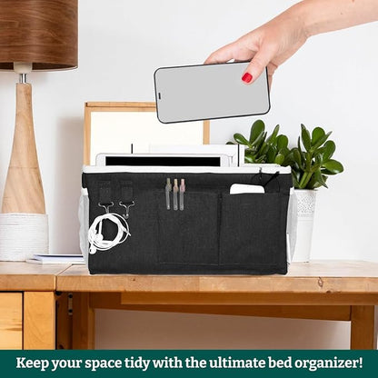 ADVANCELLPRO Bedside Caddy Organizer Hanging Storage Bag with Pockets for Books, Magazines, Phone, Tablet & Water Bottle – Bedside Storage for Dorm, Bunk Beds, Hospital Beds & Cribs, Black