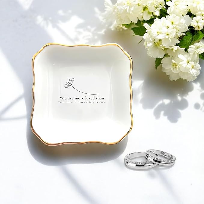 HatafaFurni Ring Dish for Mom - Your Are More Loved Than, Thank You Ring Holder Gift For Women, Appreciation Gift For Daughter, Sister - Ceramic Jewelry Dish for Mother's Day Birthday Christmas Bridal